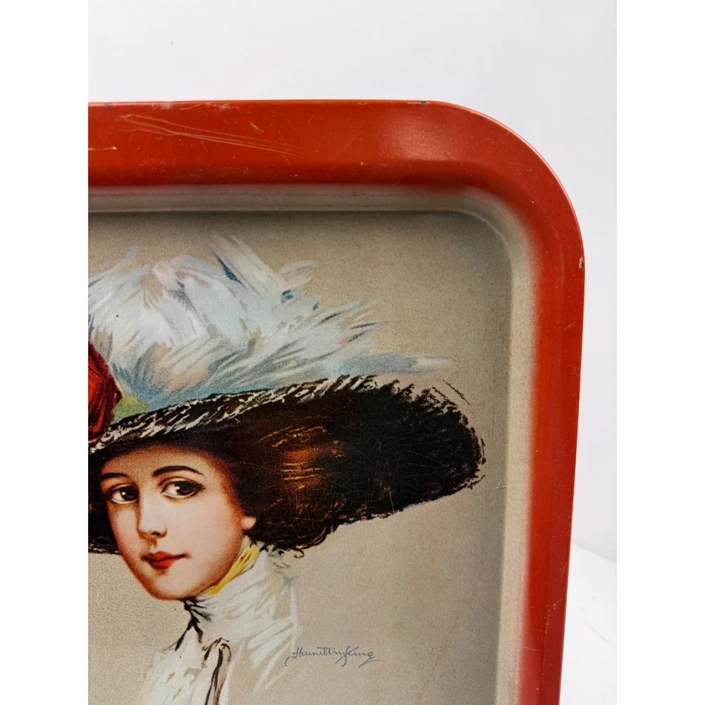 Vintage 1970s Coca-Cola Metal‎ Serving Tray Hamilton King Girl Red Advertising